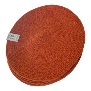 Orange Round Braided 100% Cotton Placemats Set of 10 in 15in Diameter